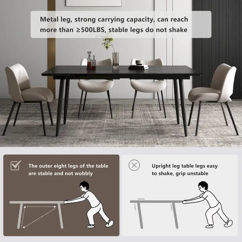 Table de salle à manger extensible avec plateau en pierre sintérisée, de 160 cm à 240 cm