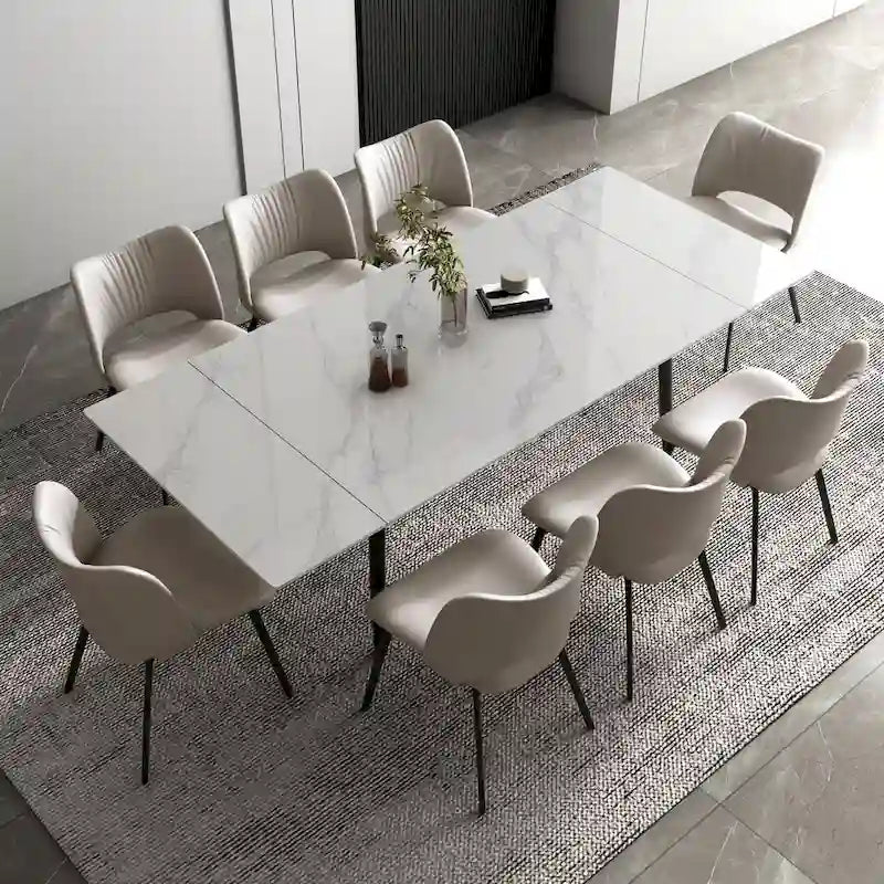 Table de salle à manger extensible avec plateau en pierre sintérisée, de 160 cm à 240 cm