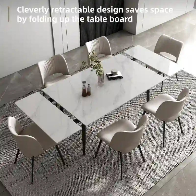 Table de salle à manger extensible avec plateau en pierre sintérisée, de 160 cm à 240 cm