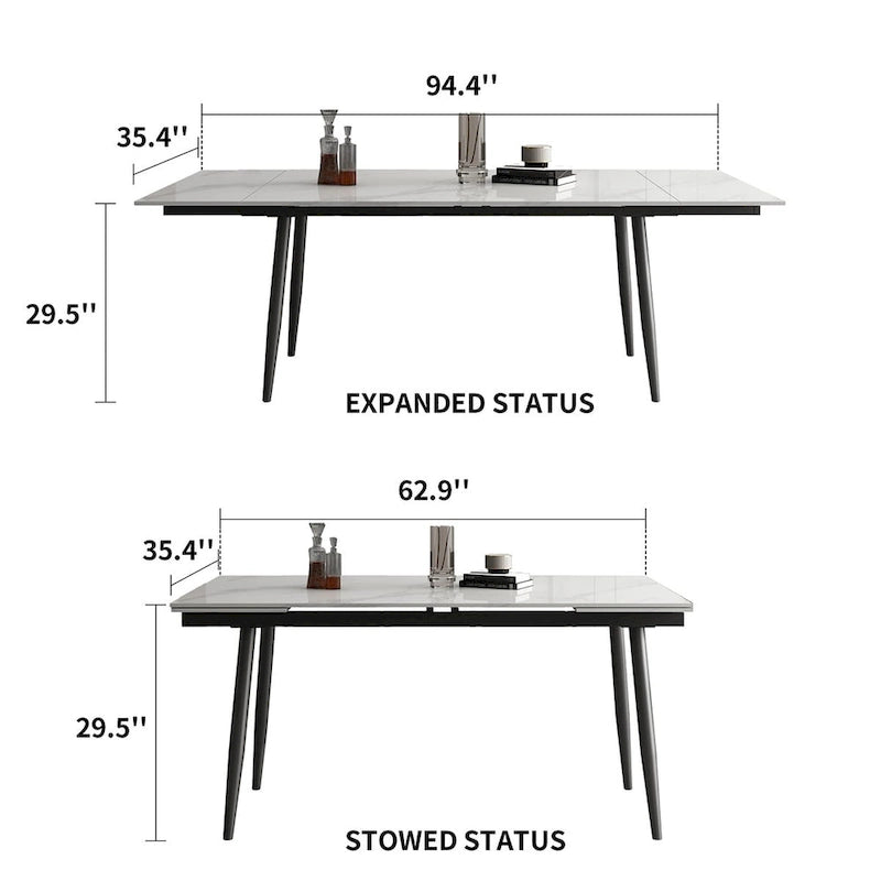 Table de salle à manger extensible avec plateau en pierre sintérisée, de 160 cm à 240 cm