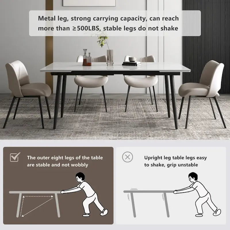 Table de salle à manger extensible avec plateau en pierre sintérisée, de 160 cm à 240 cm