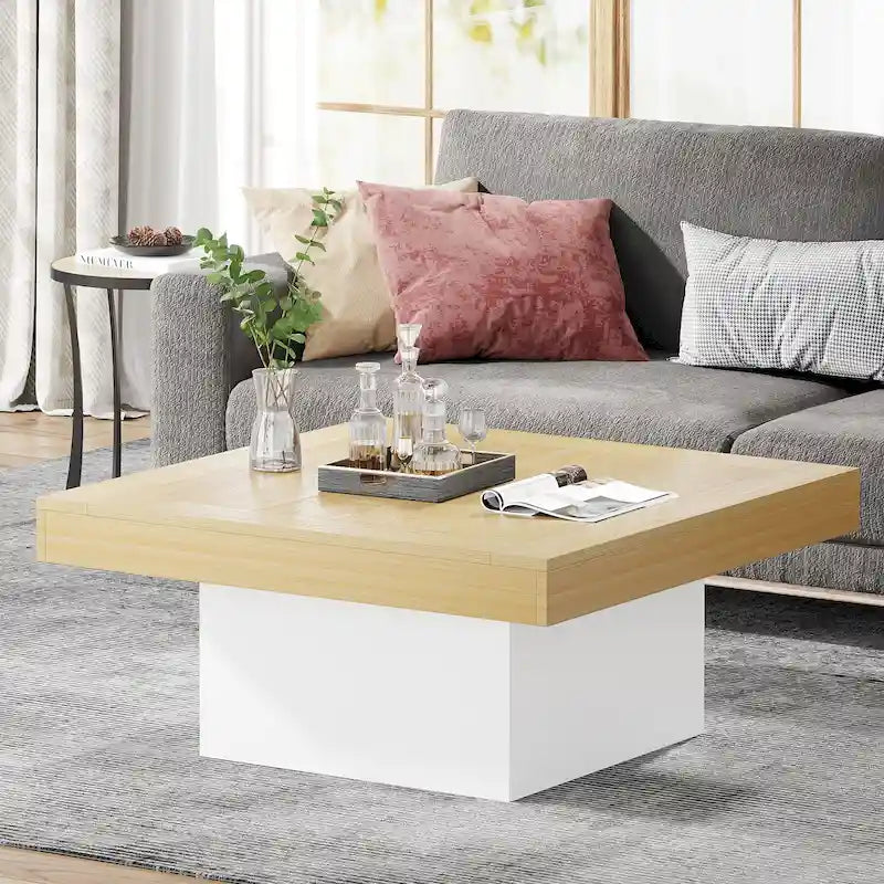 Table basse carrée LED de style fermette en bois composite pour salon
