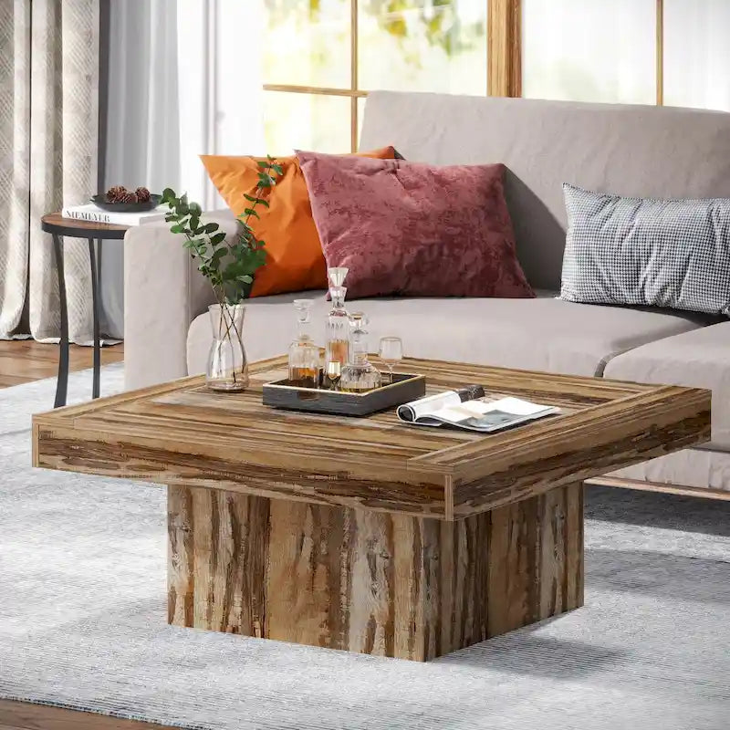 Table basse carrée LED de style fermette en bois composite pour salon
