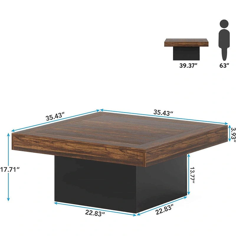 Table basse carrée LED de style fermette en bois composite pour salon