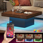 Table basse carrée LED de style fermette en bois composite pour salon