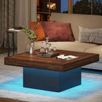 Table basse carrée LED de style fermette en bois composite pour salon