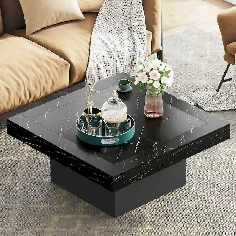 Table basse carrée LED de style fermette en bois composite pour salon