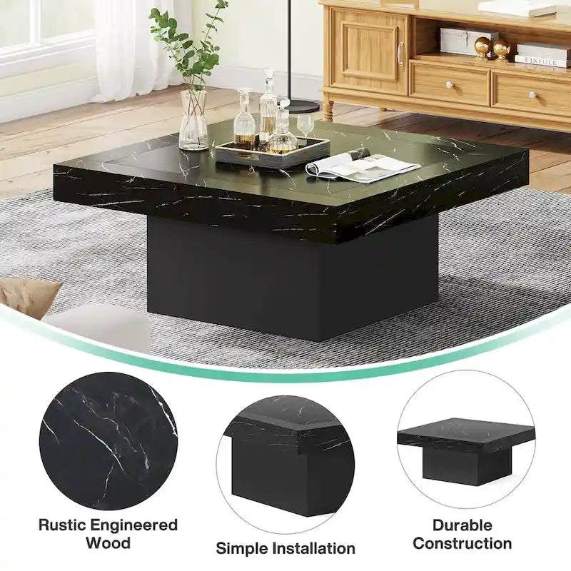 Table basse carrée LED de style fermette en bois composite pour salon