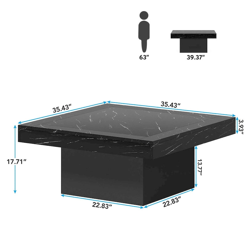 Table basse carrée LED de style fermette en bois composite pour salon