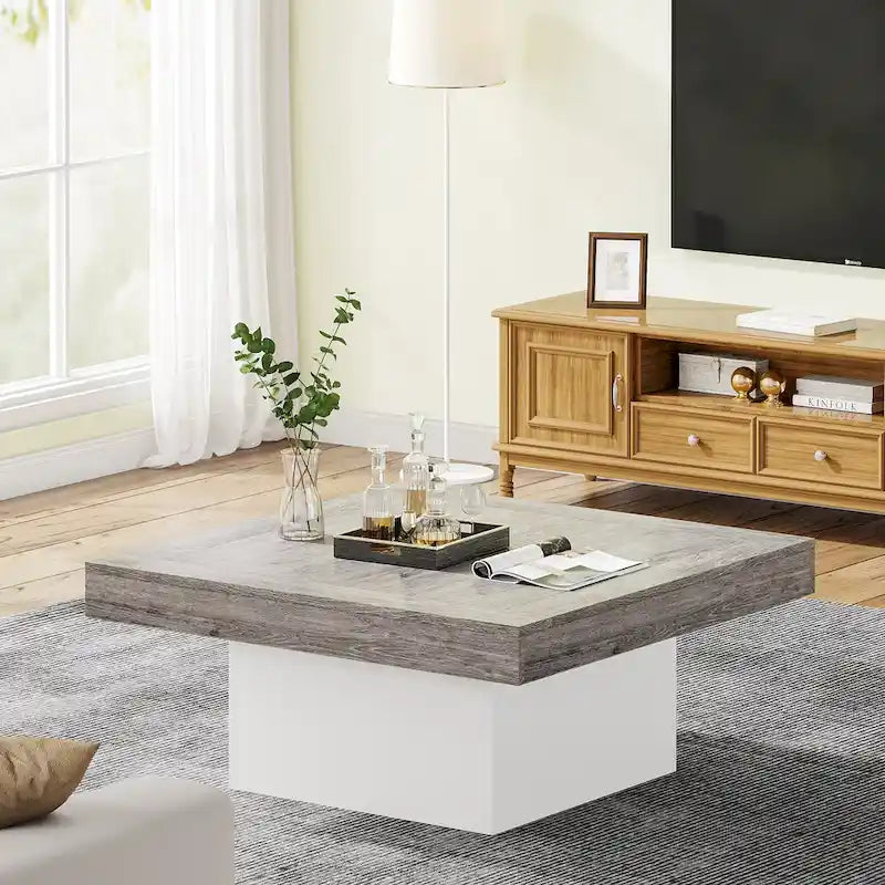 Table basse carrée LED de style fermette en bois composite pour salon