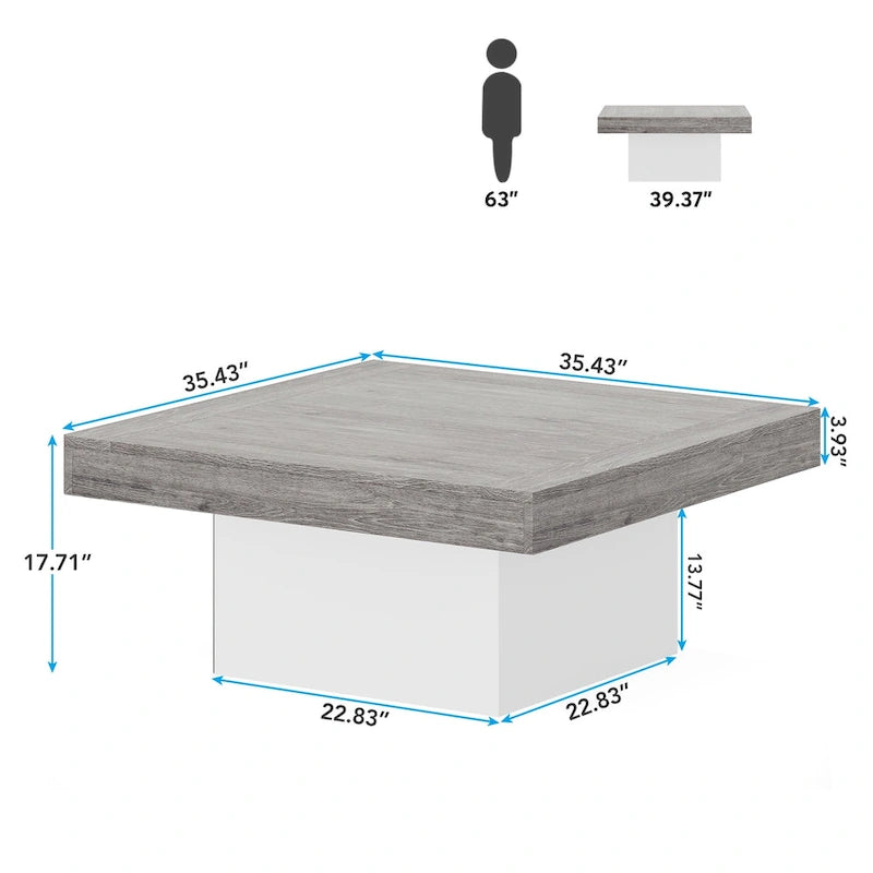 Table basse carrée LED de style fermette en bois composite pour salon