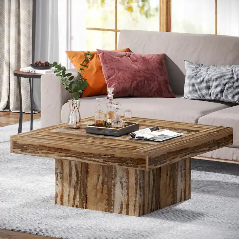 Table basse carrée LED de style fermette en bois composite pour salon