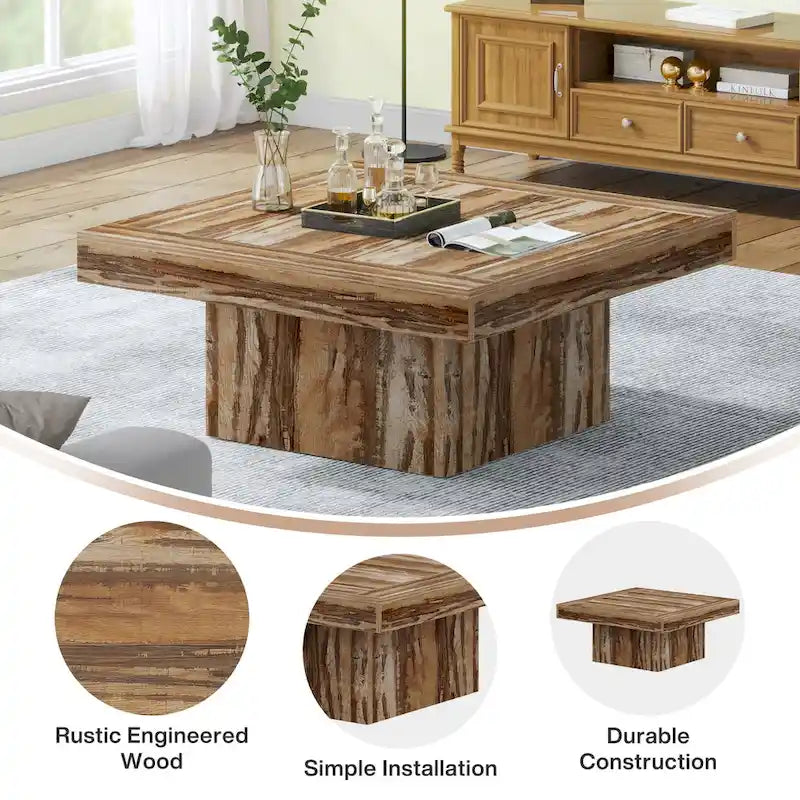 Table basse carrée LED de style fermette en bois composite pour salon