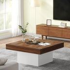 Table basse carrée LED de style fermette en bois composite pour salon