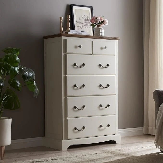 Commode vintage en bois à 6 tiroirs, style rustique
