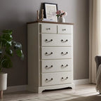Commode vintage en bois à 6 tiroirs, style rustique