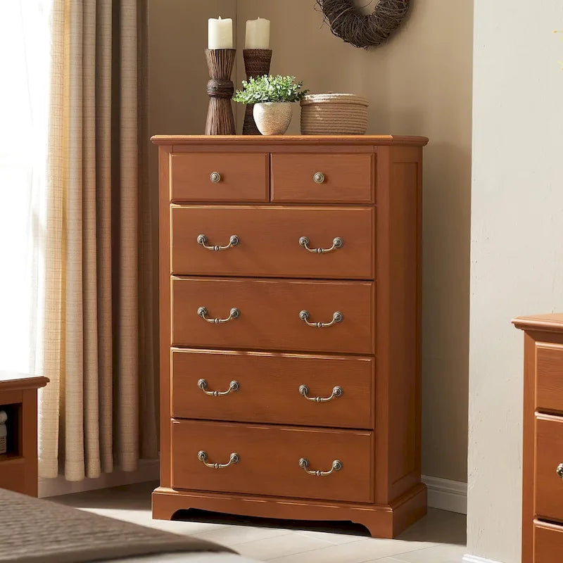 Commode vintage en bois à 6 tiroirs, style rustique