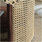 Table basse ronde en bois à deux niveaux avec base en rotin