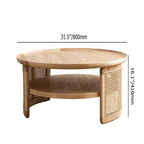 Table basse ronde en bois à deux niveaux avec base en rotin