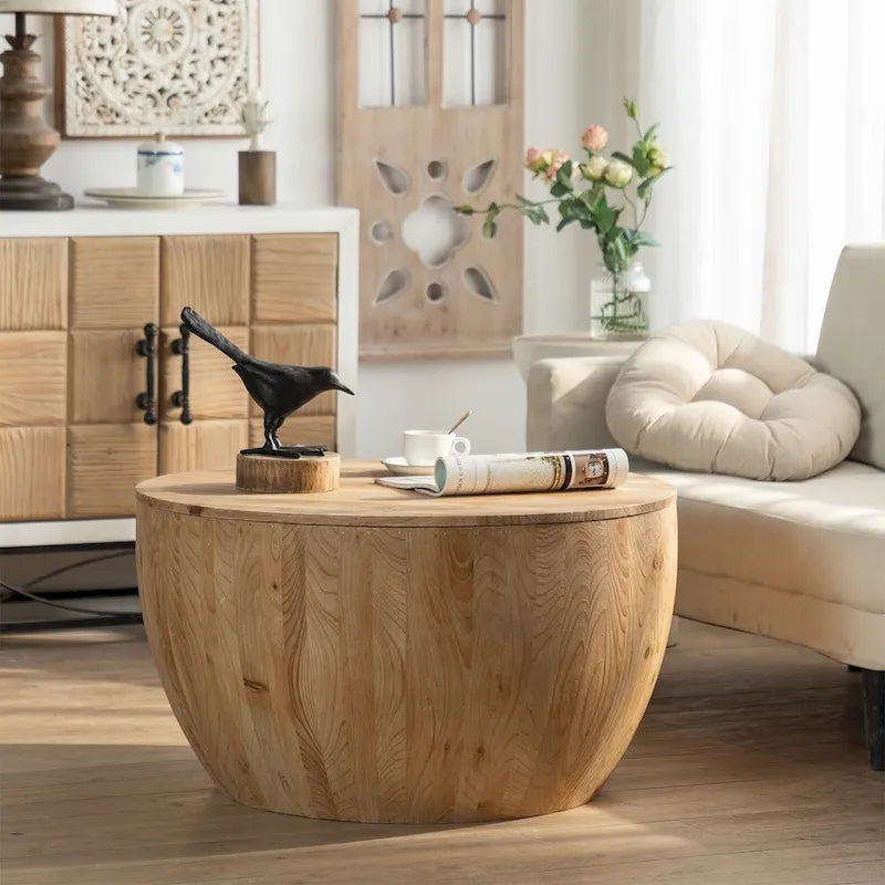 Table basse en bois en forme de tonneau style vintage