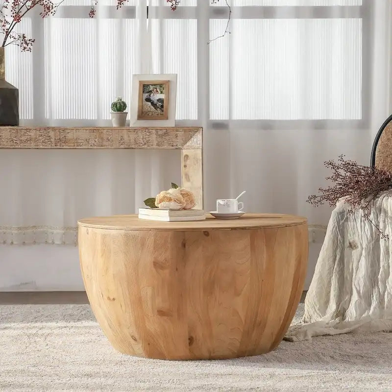 Table basse en bois en forme de tonneau style vintage