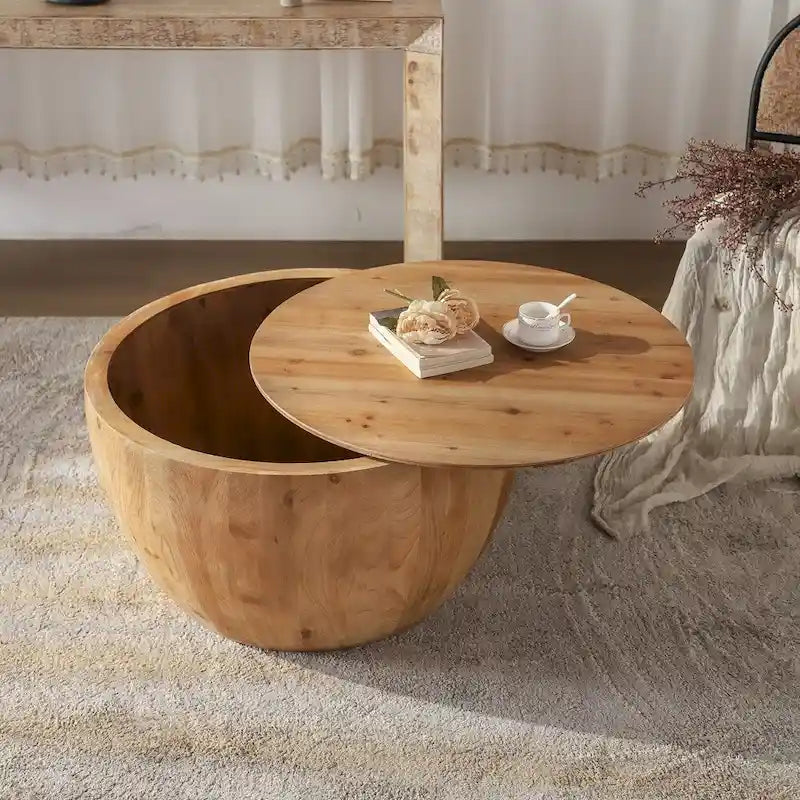 Table basse en bois en forme de tonneau style vintage