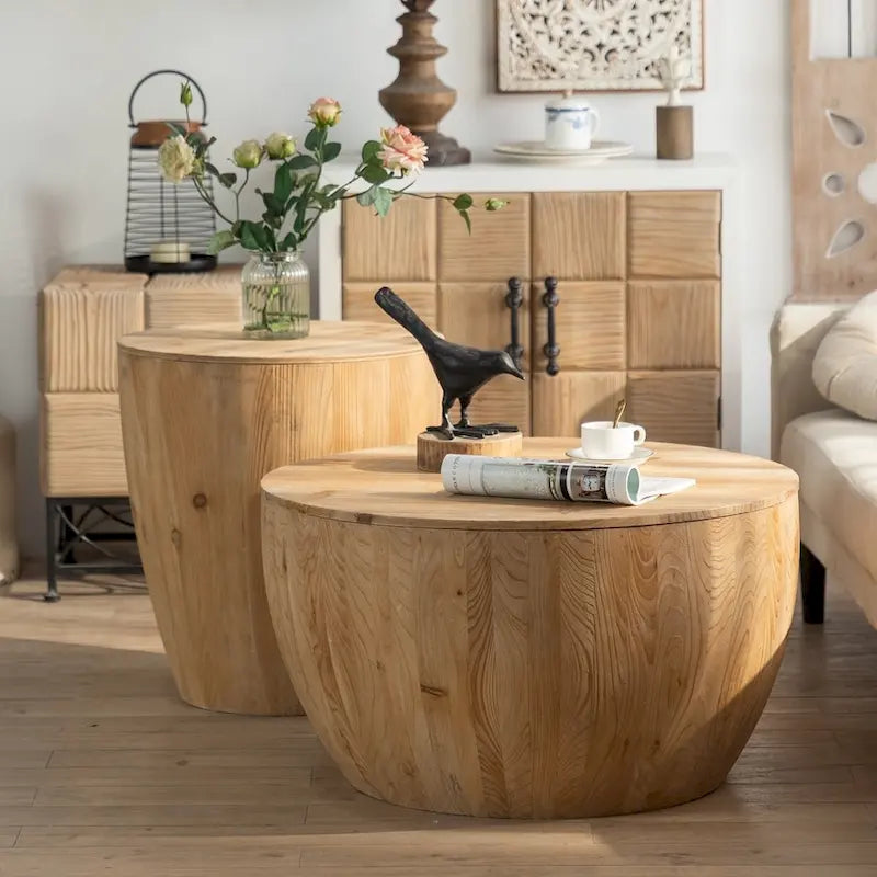 Table basse en bois en forme de tonneau style vintage