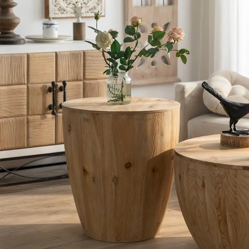 Table basse en bois en forme de tonneau style vintage
