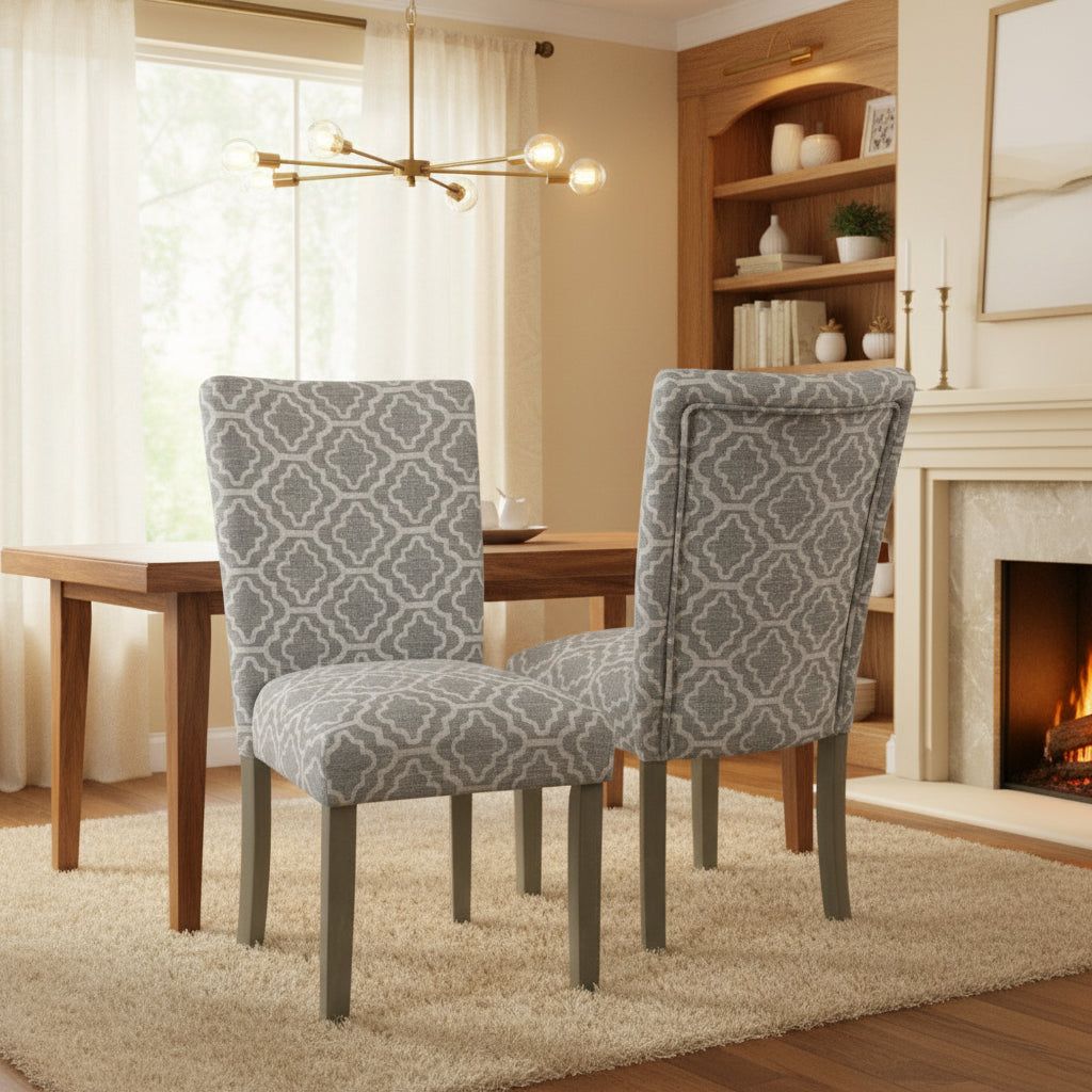 HomePop Parsons Ash Grey Geometric Dining Chair (Set of 2)