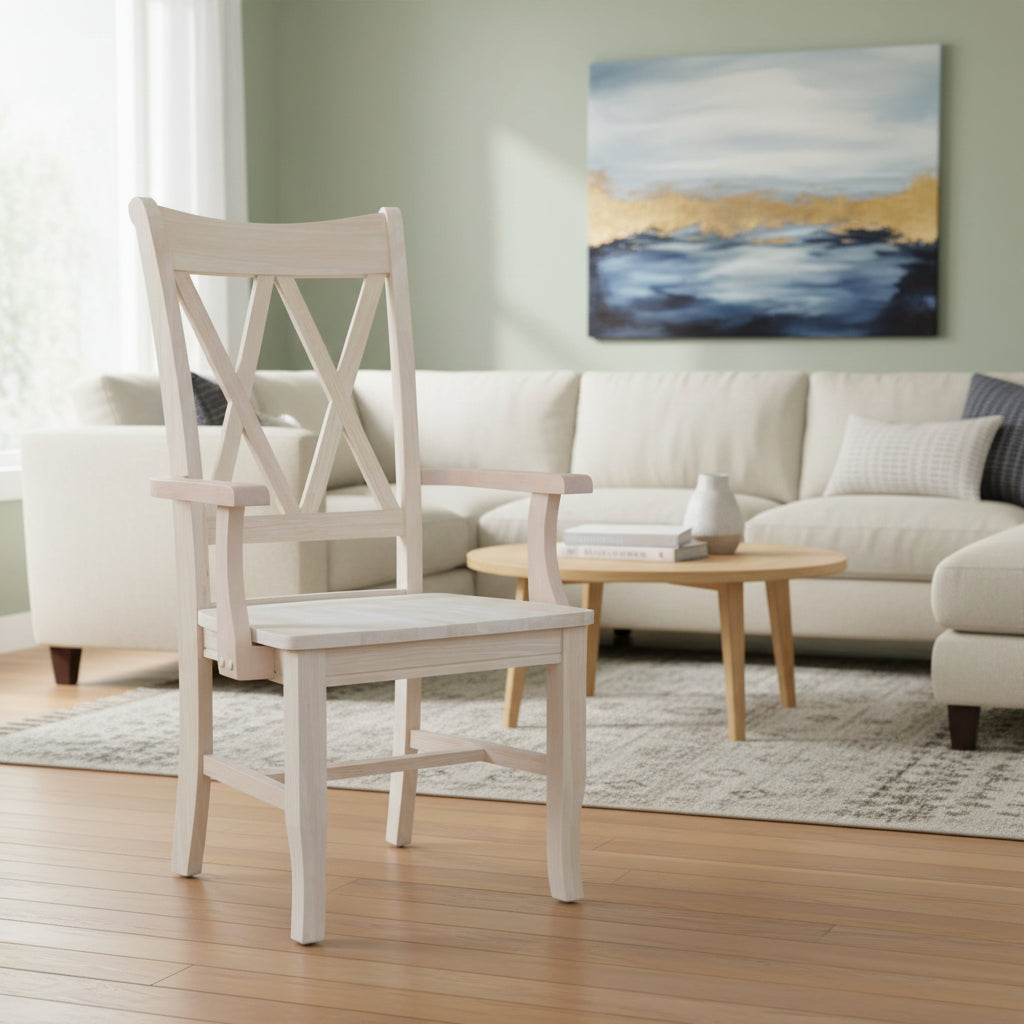Solid Wood Double X-Back Dining Chair with Arms