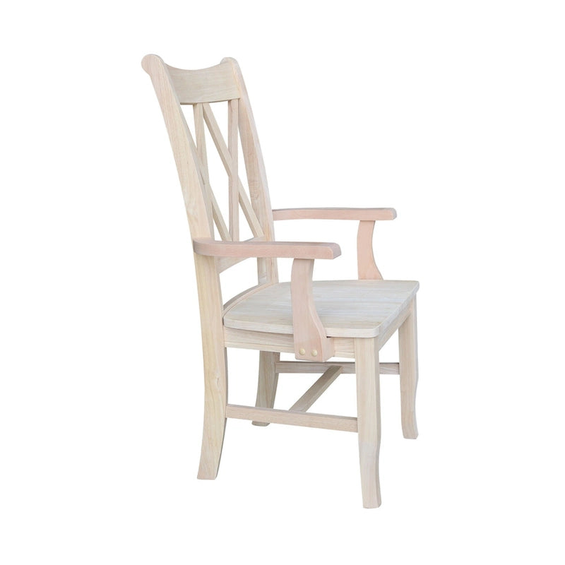 Chaise de salle à manger en bois massif avec accoudoirs et dossier en X double