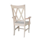 Chaise de salle à manger en bois massif avec accoudoirs et dossier en X double
