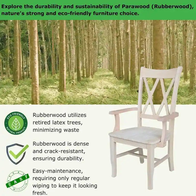 Chaise de salle à manger en bois massif avec accoudoirs et dossier en X double