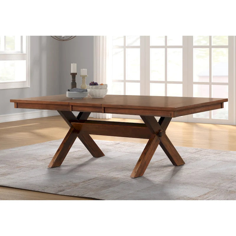Table à manger extensible tréteaux noyer foncé