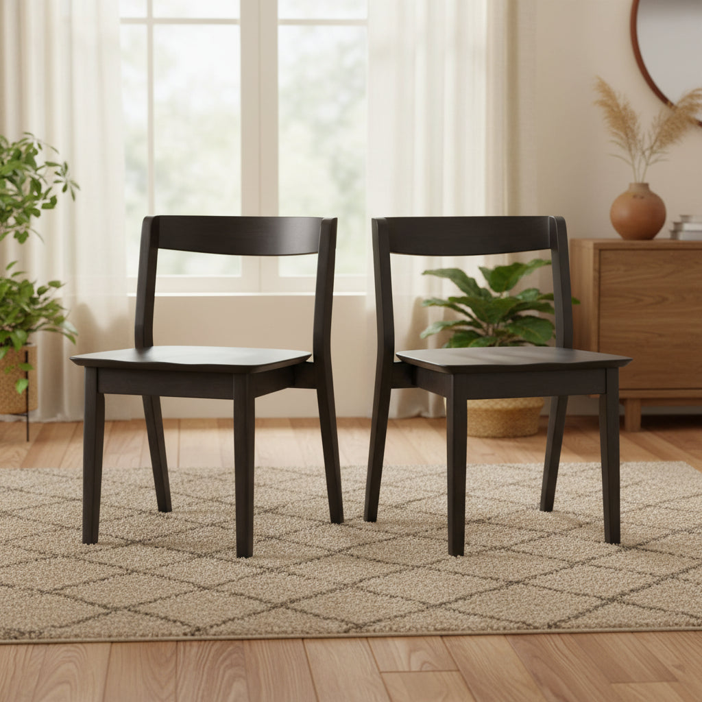Set of 2 Astor Black Solid Wood Chair with Curved Back