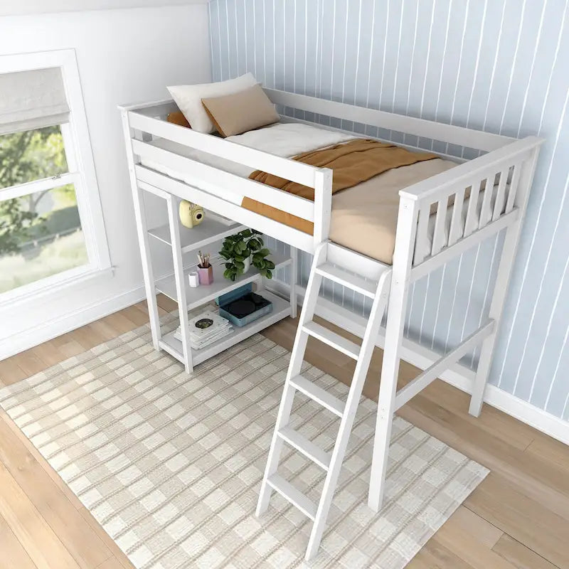 Lit mezzanine double avec bibliothèque