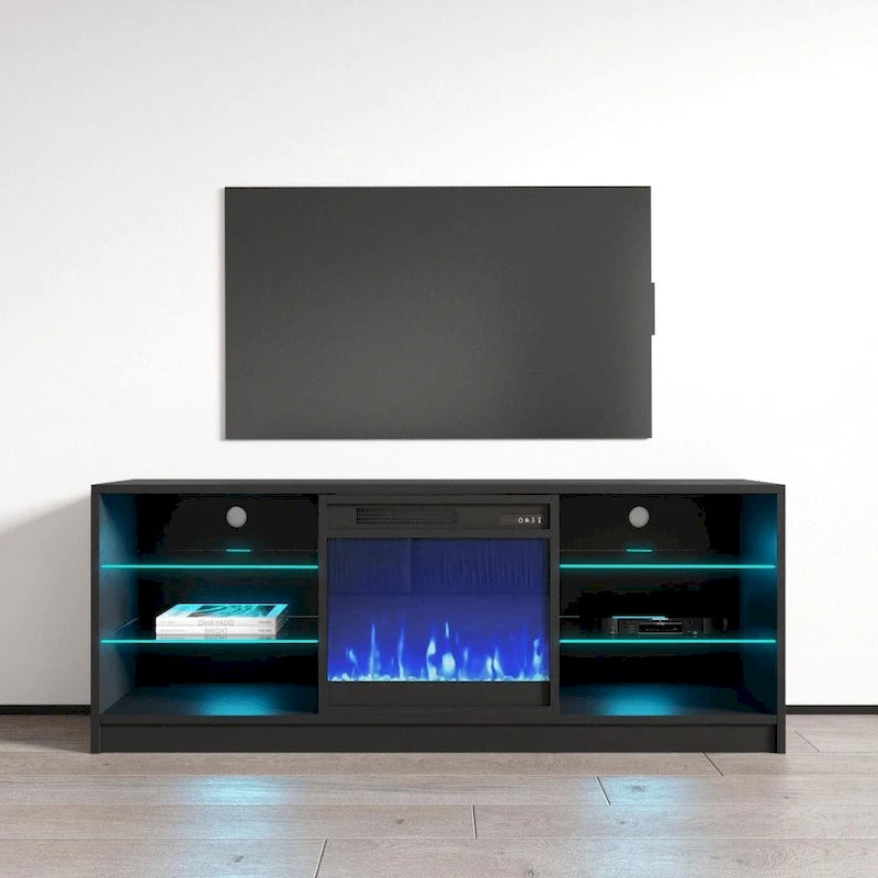 Meuble TV moderne 58" avec cheminée électrique