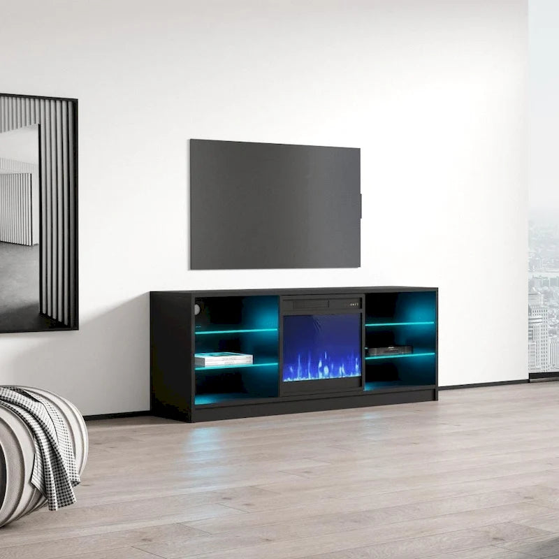 Meuble TV moderne 58" avec cheminée électrique