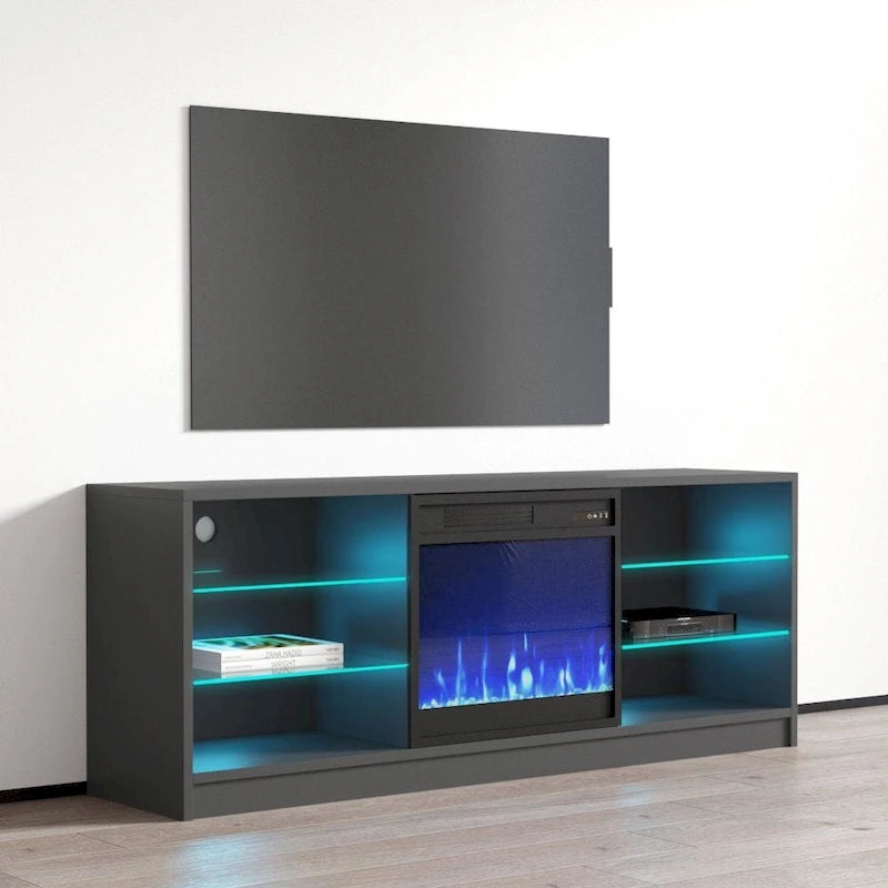 Meuble TV moderne 58" avec cheminée électrique