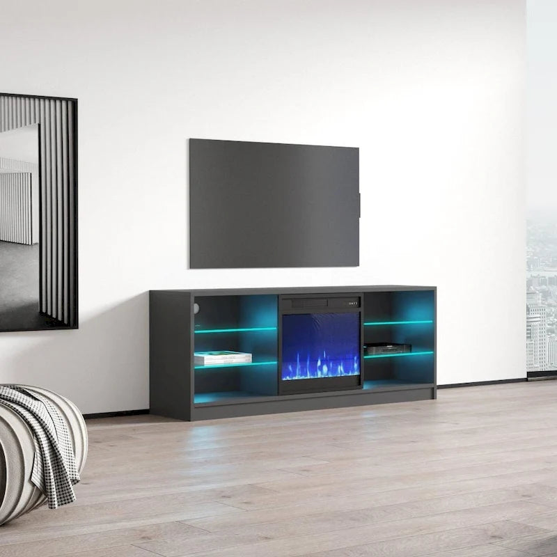 Meuble TV moderne 58" avec cheminée électrique