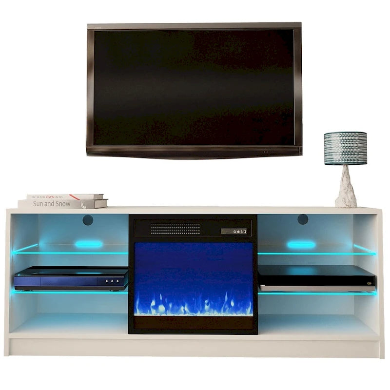 Meuble TV moderne 58" avec cheminée électrique