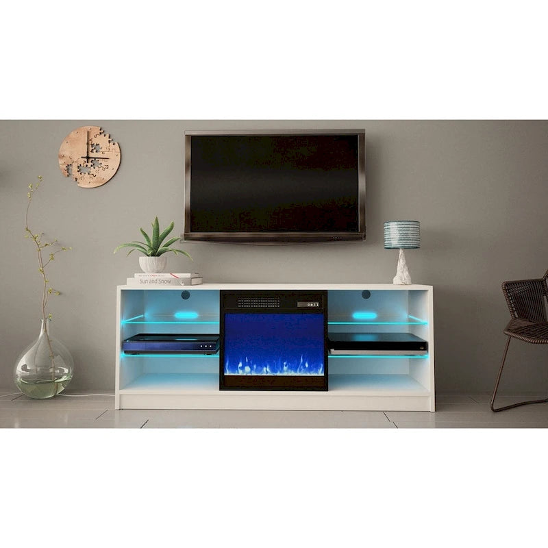 Meuble TV moderne 58" avec cheminée électrique