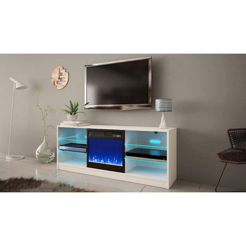 Meuble TV moderne 58" avec cheminée électrique