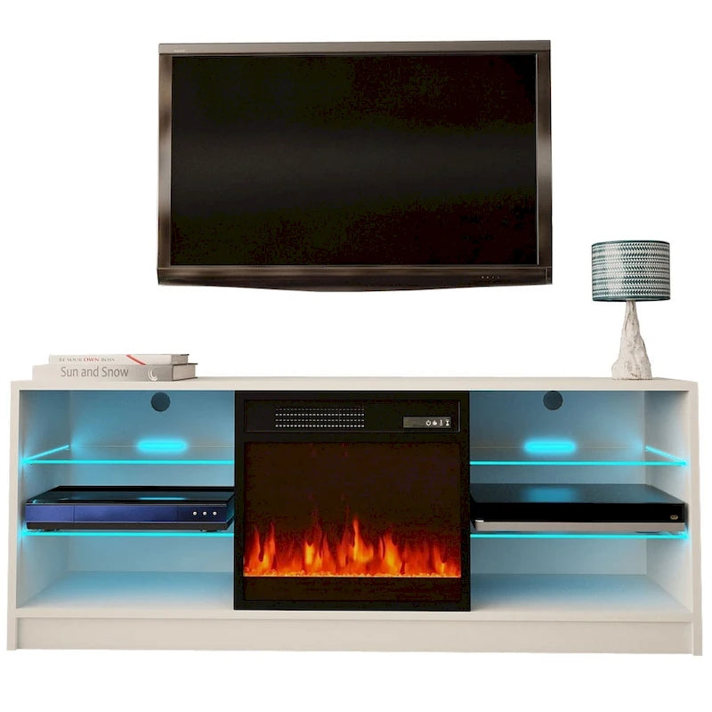 Meuble TV moderne 58" avec cheminée électrique