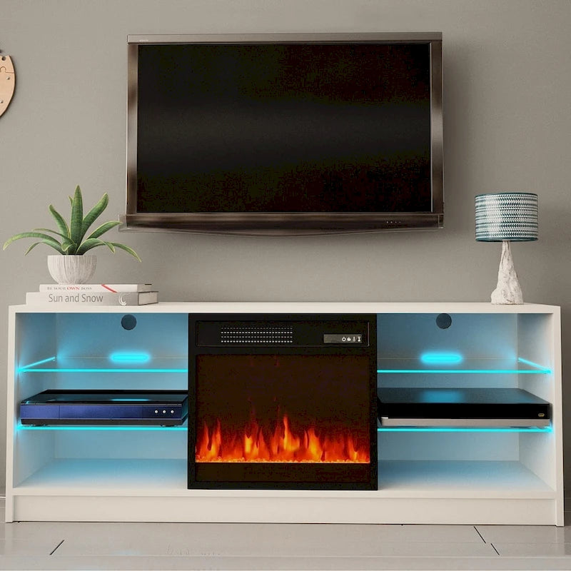 Meuble TV moderne 58" avec cheminée électrique