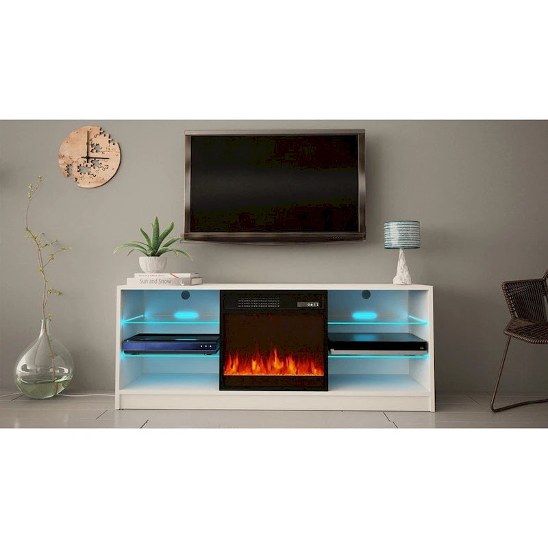 Meuble TV moderne 58" avec cheminée électrique