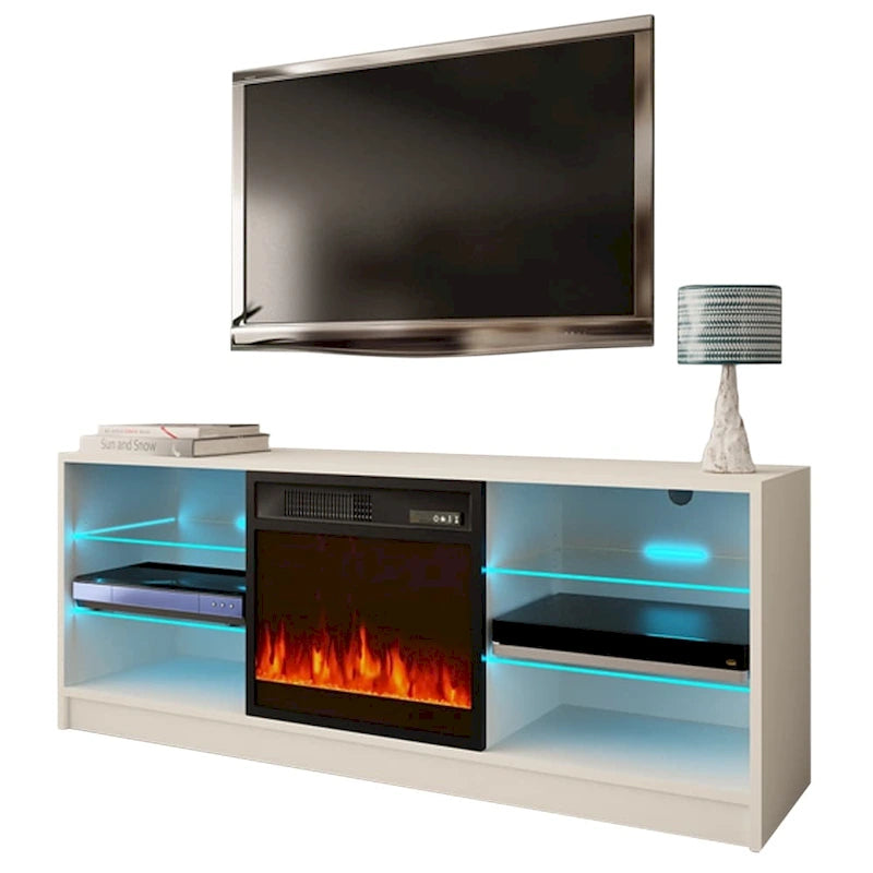 Meuble TV moderne 58" avec cheminée électrique