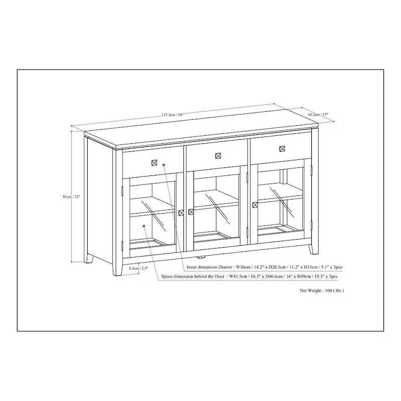 Buffet contemporain en acajou massif de 137 cm de large