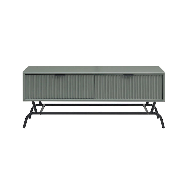 Table basse moderne de 42 pouces à 2 tiroirs avec pieds en métal