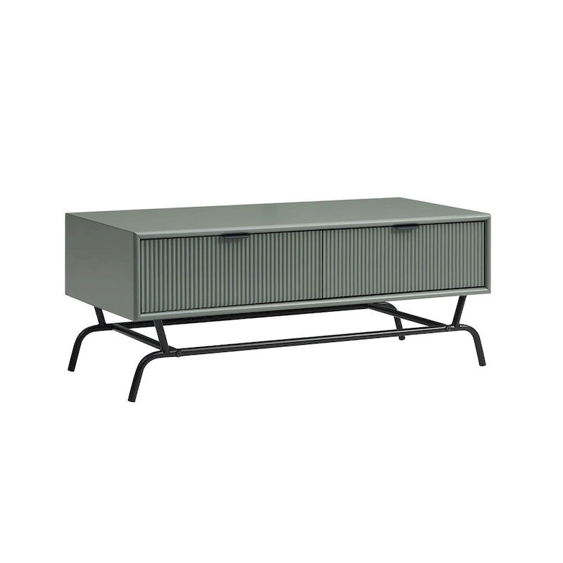 Table basse moderne de 42 pouces à 2 tiroirs avec pieds en métal
